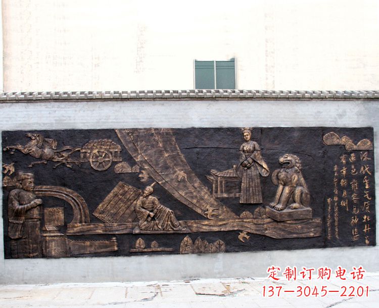 台州“汉代重气质，牡丹留正色”中国传统文化浮雕壁画，玻璃钢仿铜园林墙壁装饰壁画