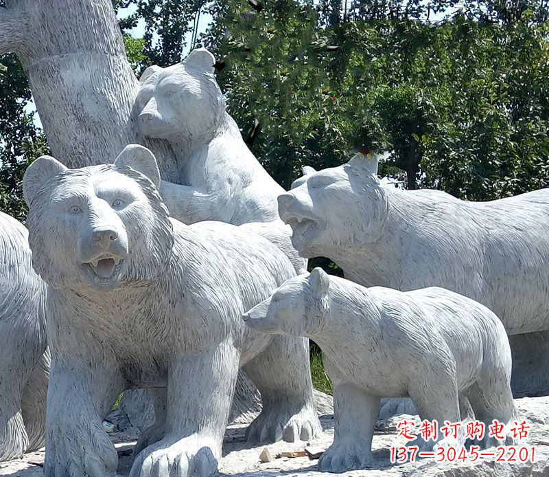 台州优雅神秘的北极熊石雕大理石动物雕塑