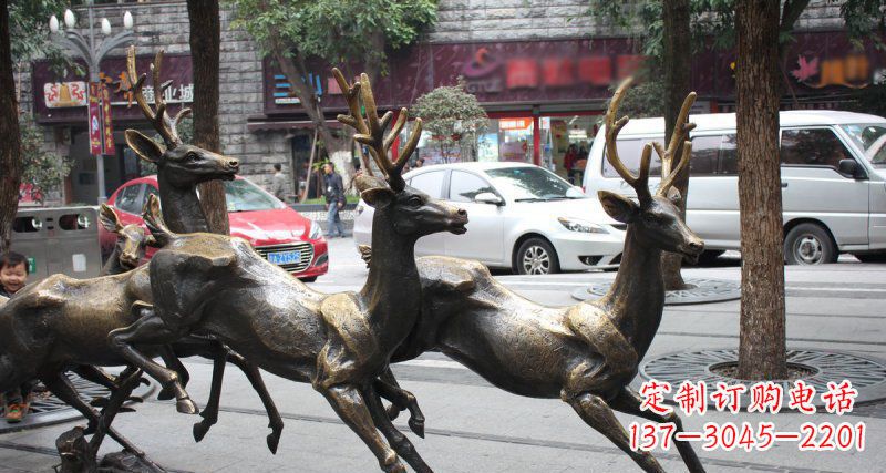 台州奔跑的梅花鹿街边景观铜雕