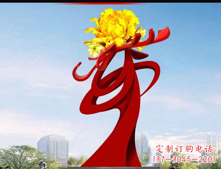 台州不锈钢城市大型牡丹花雕塑