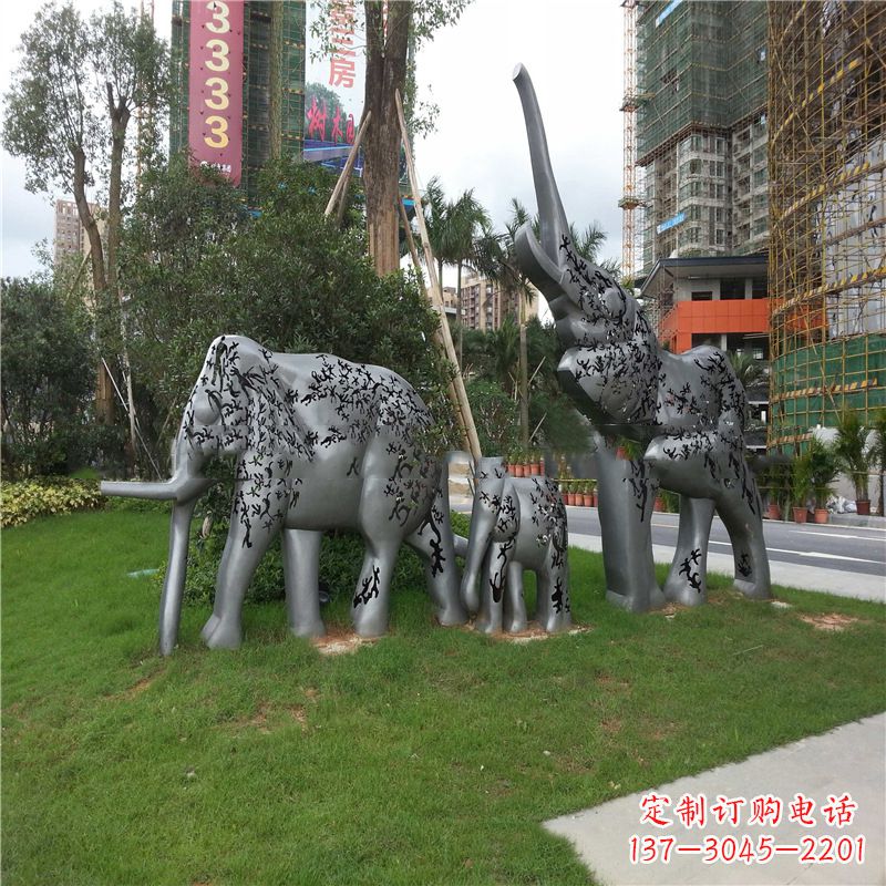 台州不锈钢抽象大象雕塑-小区园林草坪雕塑景观雕塑