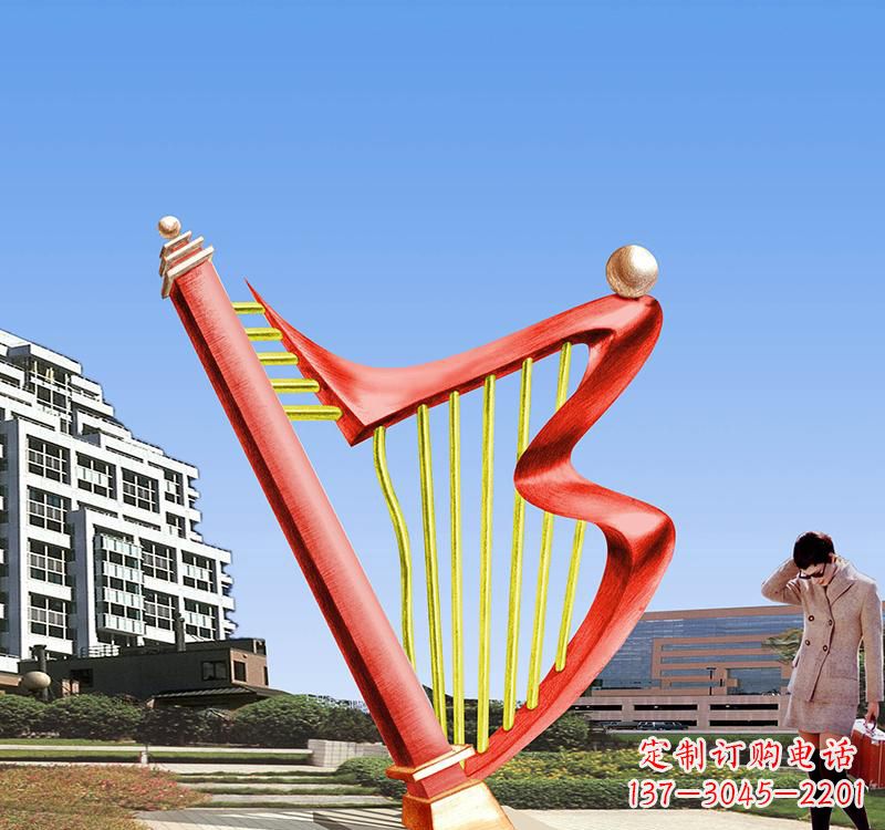台州不锈钢竖琴雕塑把旋律汇聚成艺术精品