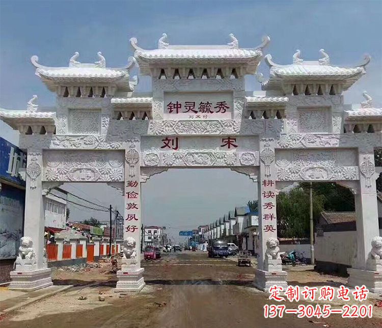 台州村庄三门五楼牌坊石雕 (4)