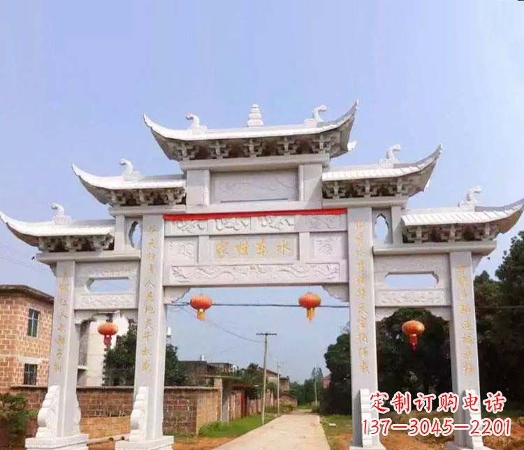 台州村庄三门五楼牌坊石雕