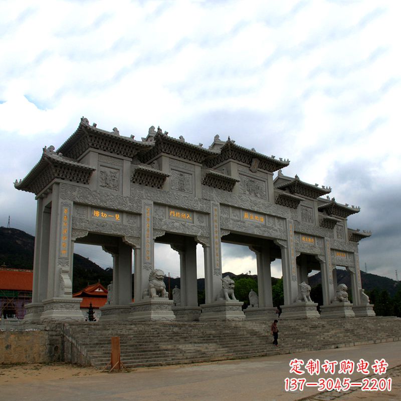 台州大型寺庙五门石雕牌楼