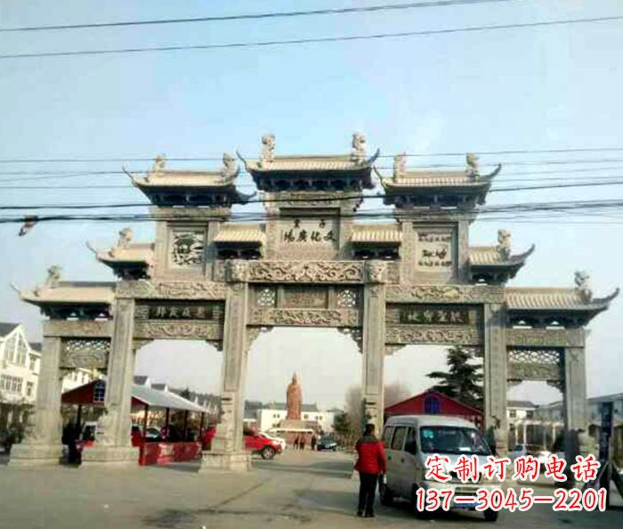 台州大型五门石雕牌坊 (3)