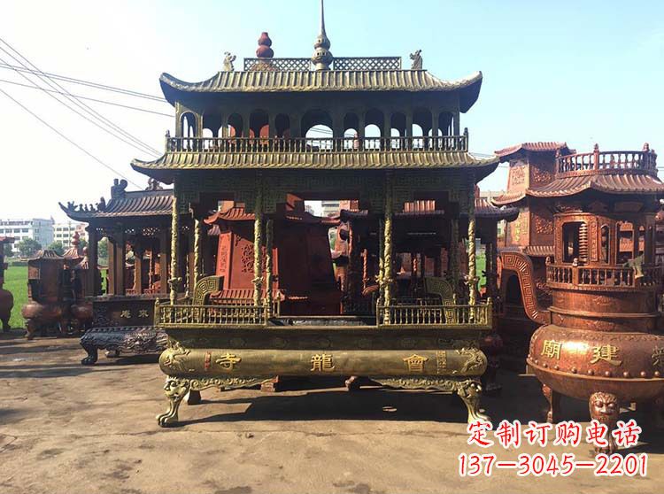 台州高浮雕螭龙纹铜香炉