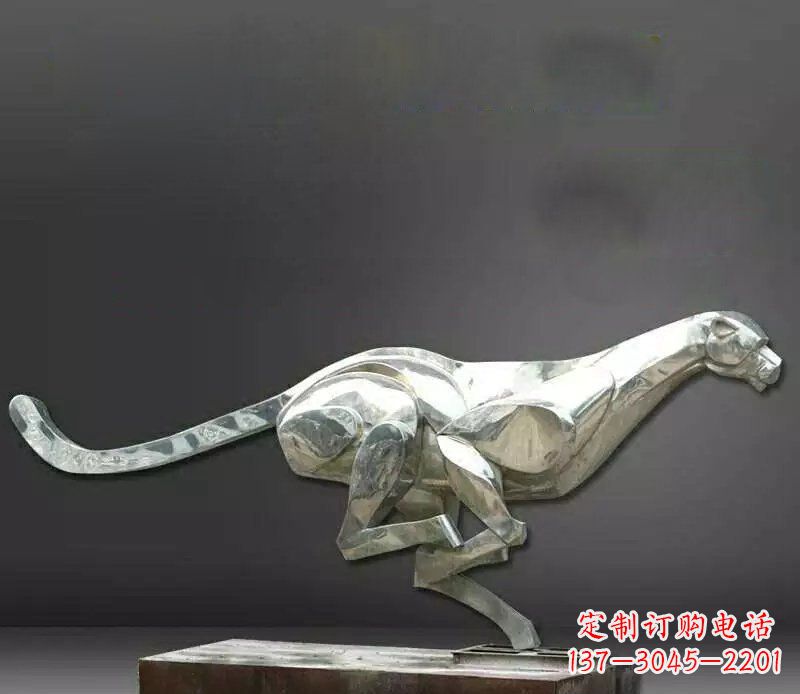 台州公园不锈钢奔跑的豹子动物雕塑
