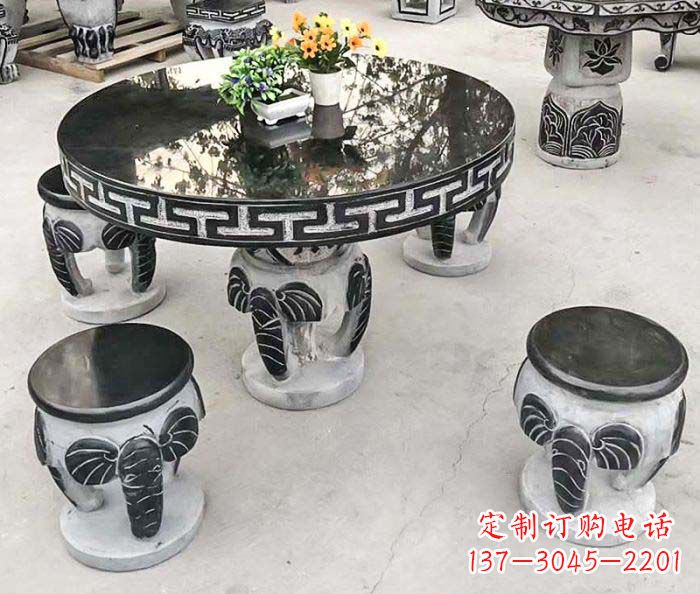 台州圆形桌凳石雕-为公园景观增添艺术气息