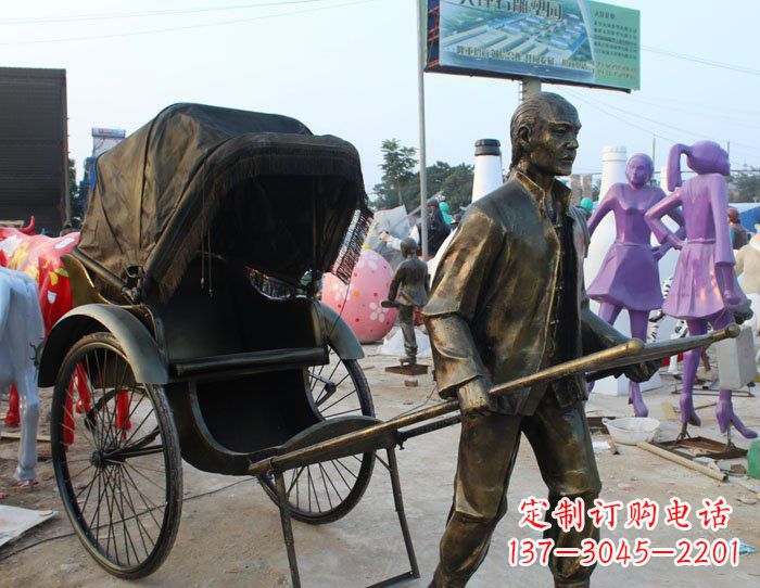 台州精致可爱的黄包车铜雕