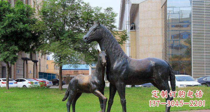 台州公园母子马动物铜雕