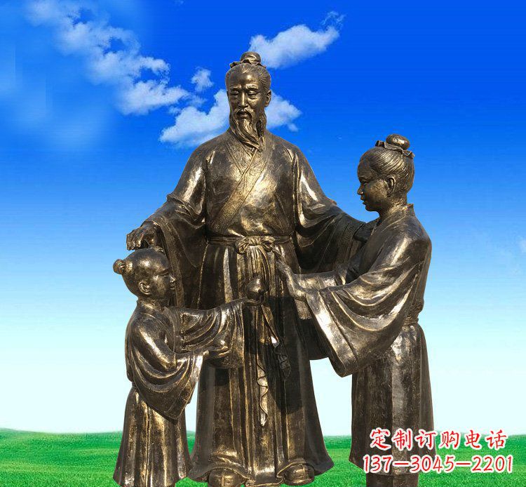台州公园铜雕孔融让梨人物雕塑