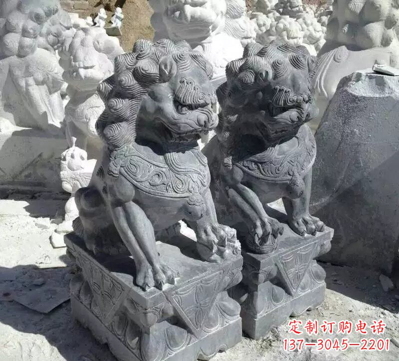 台州古代青石狮子雕塑