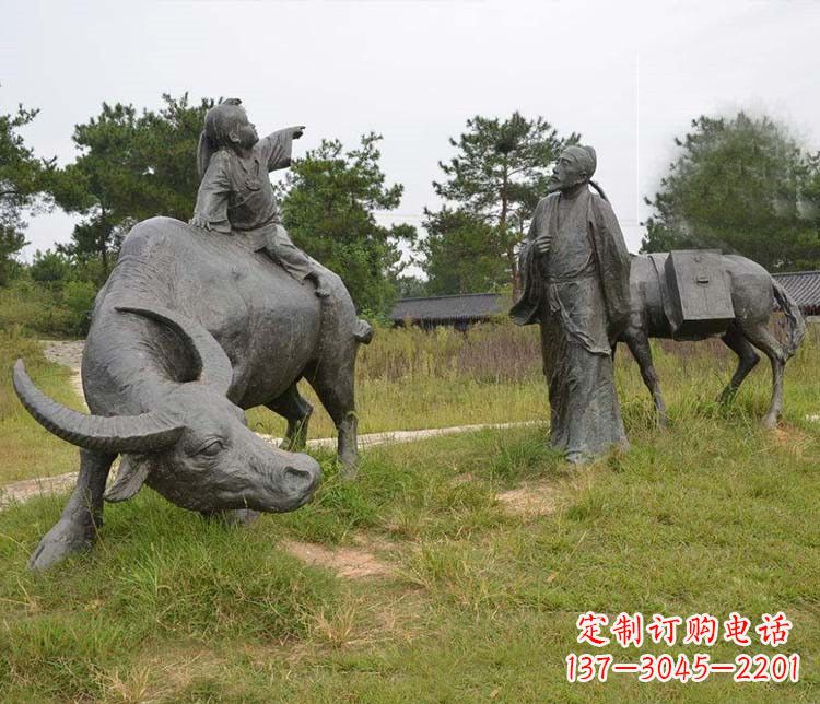 台州古代诗人杜牧和牧童铜雕