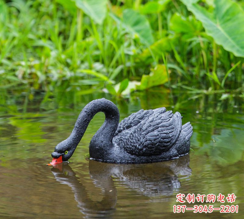 台州黑天鹅喝水款-池塘水塘装饰动物雕塑摆件