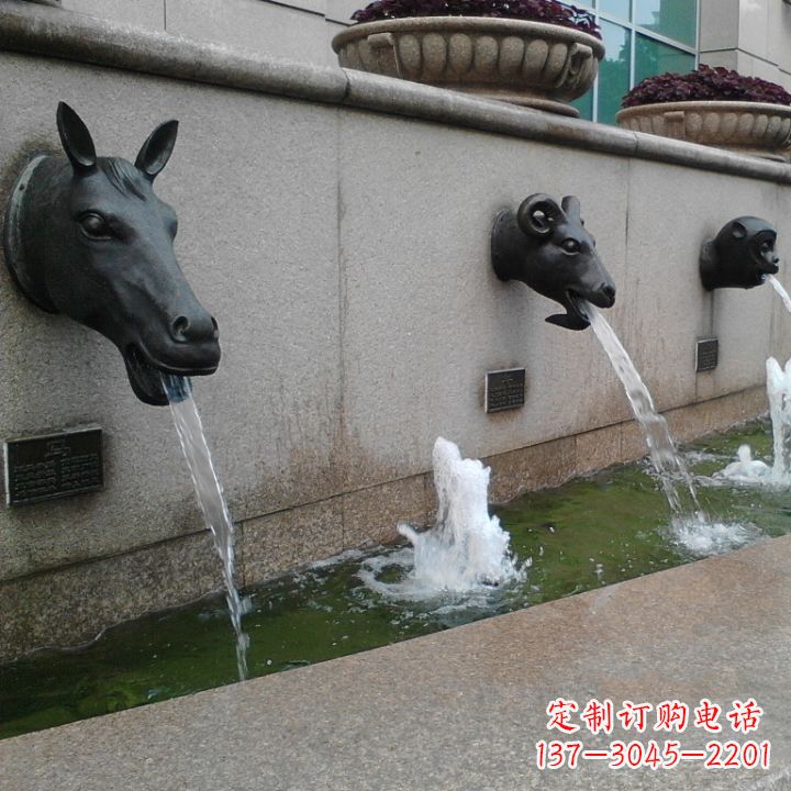 台州十二生肖兽首流水水景铜雕