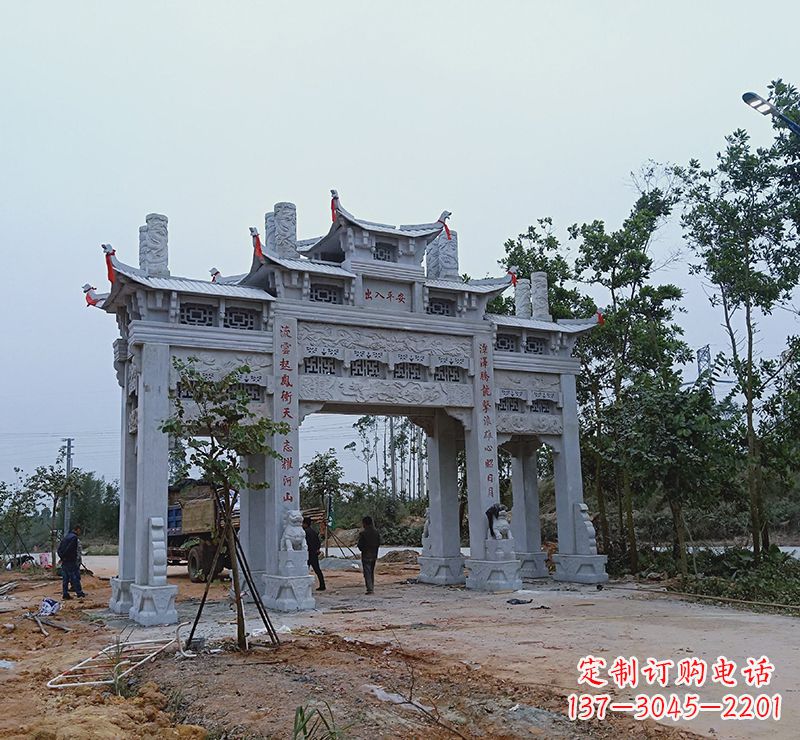 台州石材浮雕墙 仿古牌坊