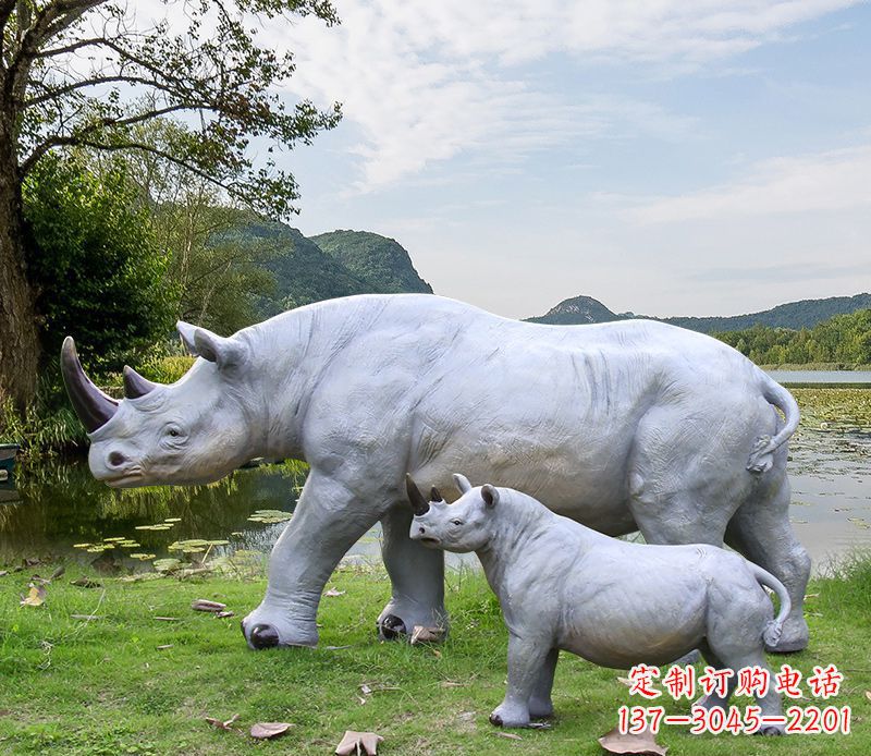 台州石雕犀牛母子雕塑