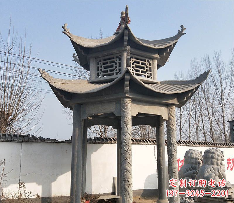 台州双层户外凉亭石雕 (2)
