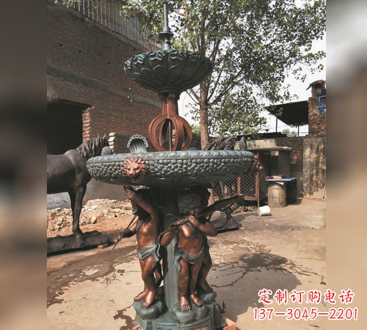 台州铜雕双层西方儿童喷泉