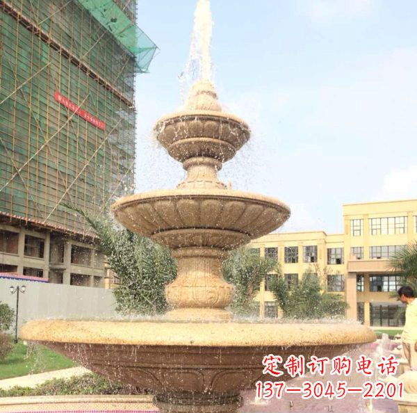 台州晚霞红大型多层喷泉石雕