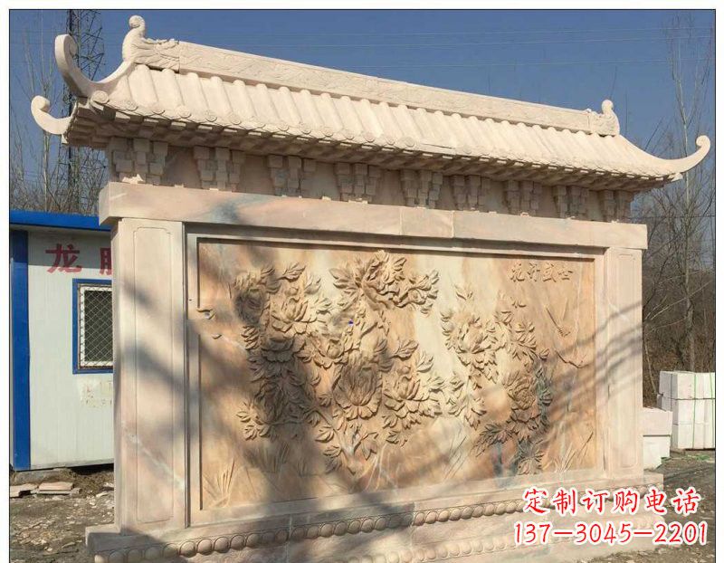 台州晚霞红牡丹花浮雕影壁
