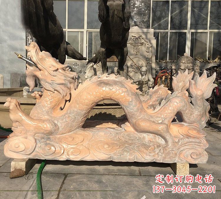 台州晚霞红石雕喷水龙