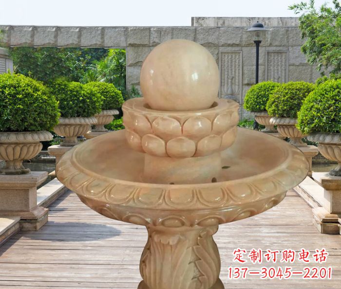 台州晚霞红双层风水球公园喷泉石雕 (2)