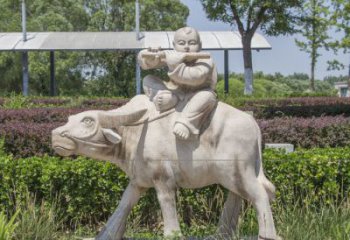 台州石雕牧童牛雕塑，让传统气息永存