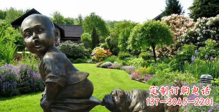 台州小狗叼小孩裤子童趣铜雕