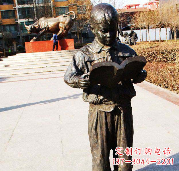 台州校园看书的小学生人物铜雕