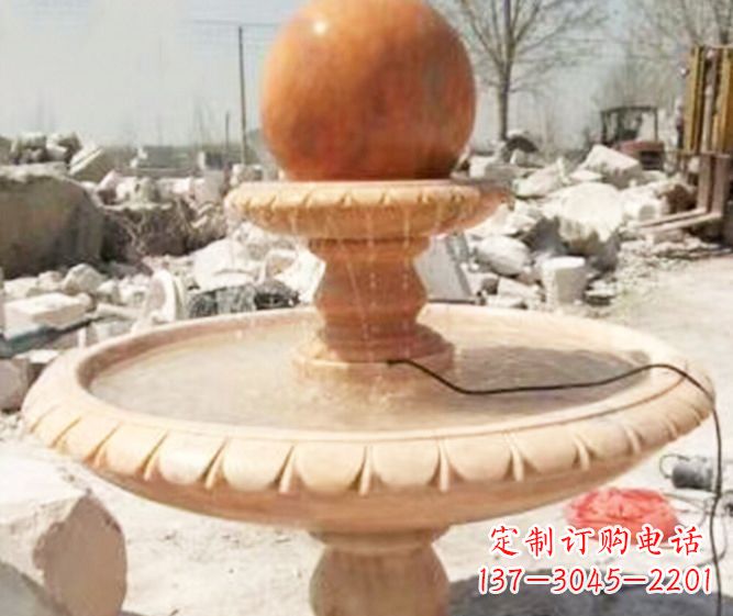 台州园林景观晚霞红风水球喷泉石雕 (3)