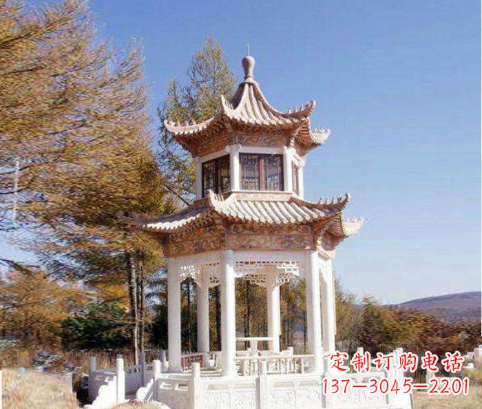 台州园林景观晚霞红双层石雕凉亭 (3)