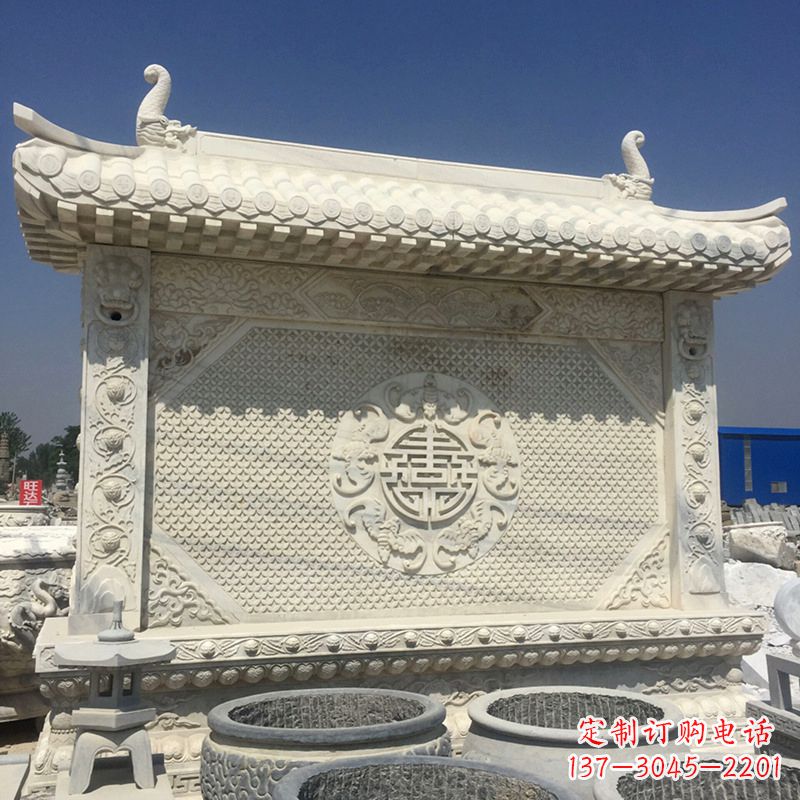 台州中式庭院影壁石雕-中国古建大门萧墙
