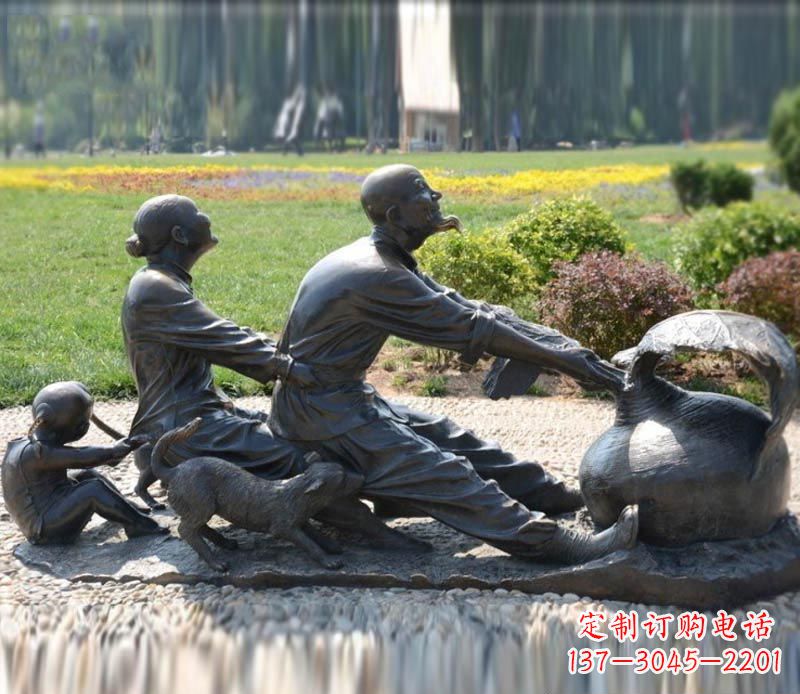 台州祖孙三人拔萝卜铜雕
