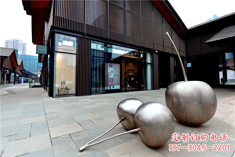 台州樱桃雕塑-城市街道创意不锈钢樱桃雕塑